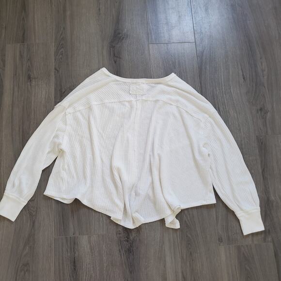 Free People Waffle Thermal Coraline Top White Asymmetric Whimsy Coastal Cowgirl - Picture 3 of 9